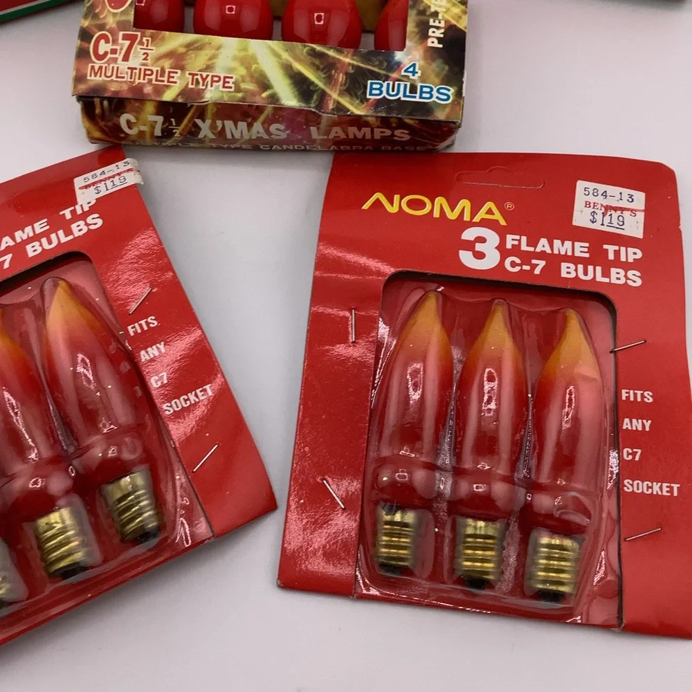Lot New Vtg Christmas Light Bulbs Noma Flame Tip and Cool Lamps Timco C-7.5